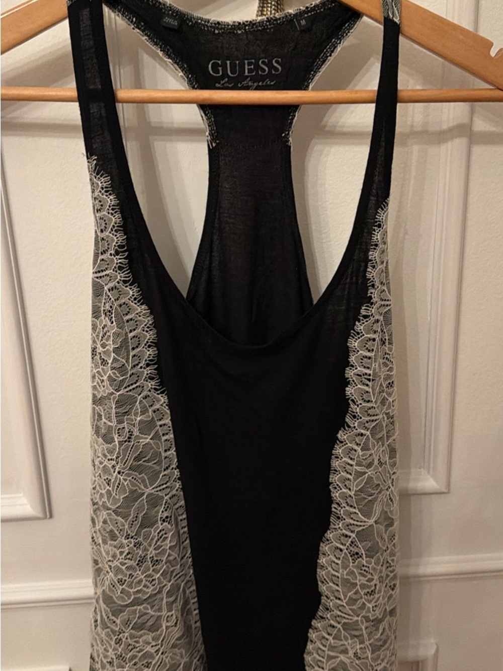 GUESS Black Tank with Ivory Lace Side Panels